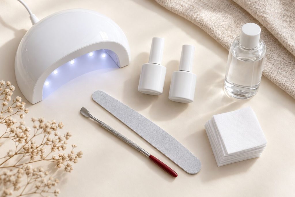 Complete gellakset met LED-lamp, base en top, vijl, pusher en wipes
